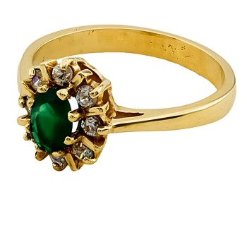 9ct Gold Emerald/Cubic Zirconia Cluster Ring size O